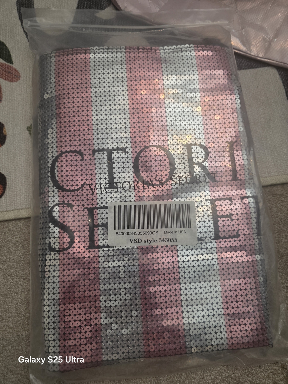 VINTAGE Victoria's Secret Pink and Silver Sequin Striped Tote
